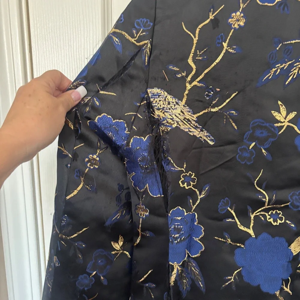 Cloudstyle Mens 2 Piece Floral Dress Suit Blue Gold Tuxedo Jacket Pants Medium